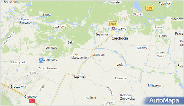 mapa Małszyce gmina Ciechocin, Małszyce gmina Ciechocin na mapie Targeo