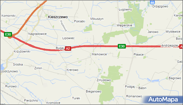 mapa Markowice gmina Kleszczewo, Markowice gmina Kleszczewo na mapie Targeo