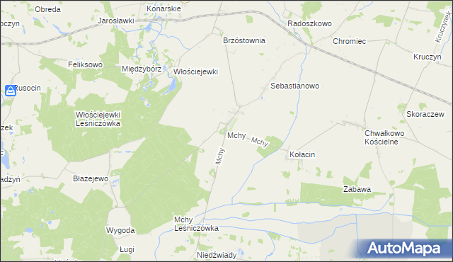 mapa Mchy gmina Książ Wielkopolski, Mchy gmina Książ Wielkopolski na mapie Targeo