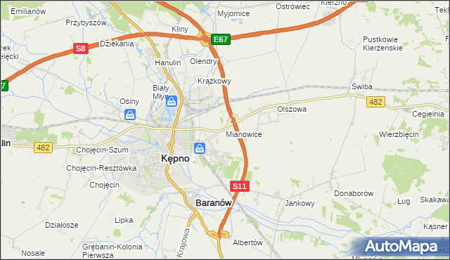 mapa Mianowice gmina Kępno, Mianowice gmina Kępno na mapie Targeo
