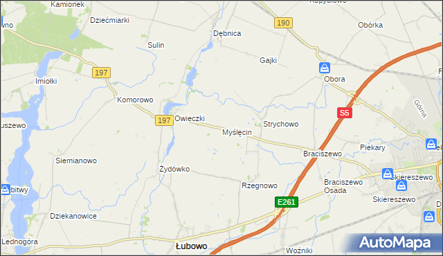 mapa Myślęcin gmina Łubowo, Myślęcin gmina Łubowo na mapie Targeo