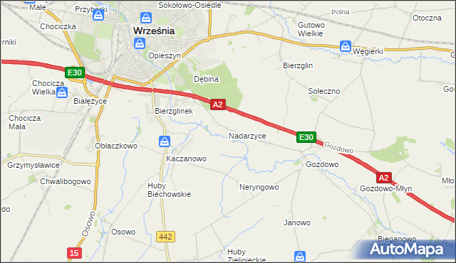 mapa Nadarzyce gmina Września, Nadarzyce gmina Września na mapie Targeo