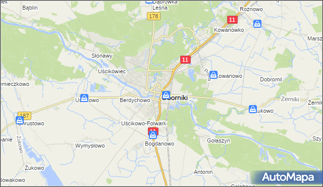 mapa Oborniki, Oborniki na mapie Targeo