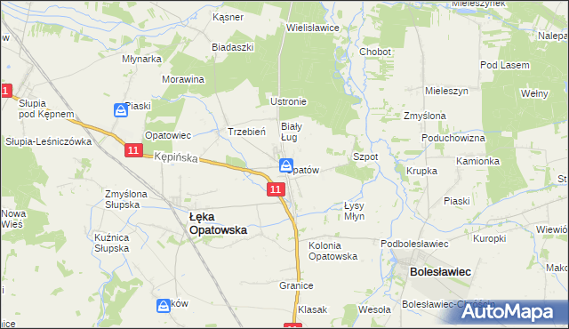 mapa Opatów gmina Łęka Opatowska, Opatów gmina Łęka Opatowska na mapie Targeo