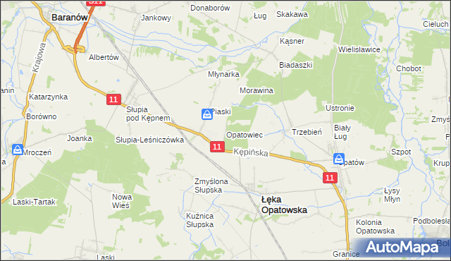 mapa Opatowiec gmina Łęka Opatowska, Opatowiec gmina Łęka Opatowska na mapie Targeo