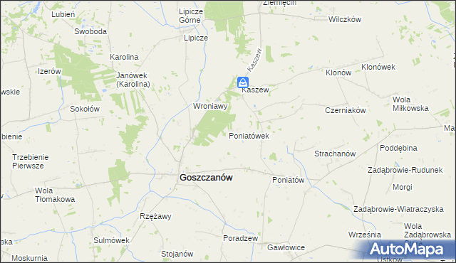 mapa Poniatówek gmina Goszczanów, Poniatówek gmina Goszczanów na mapie Targeo