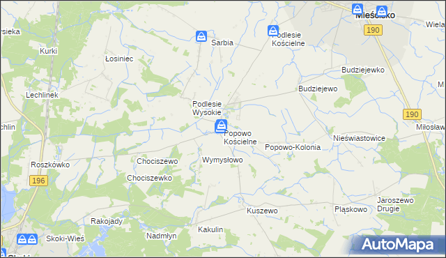 mapa Popowo Kościelne gmina Mieścisko, Popowo Kościelne gmina Mieścisko na mapie Targeo