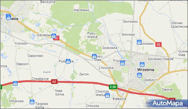 mapa Psary Małe gmina Września, Psary Małe gmina Września na mapie Targeo
