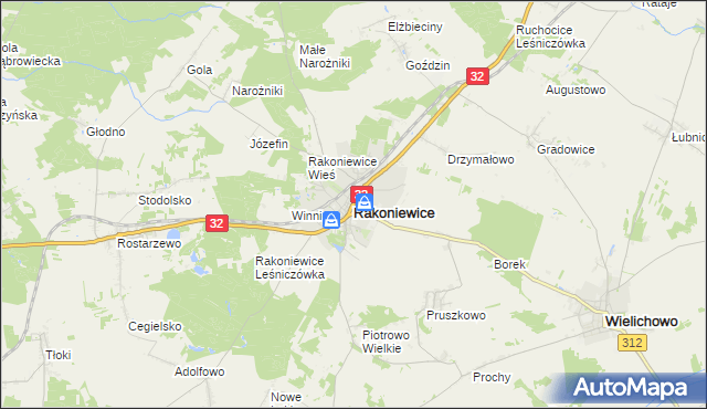 mapa Rakoniewice, Rakoniewice na mapie Targeo