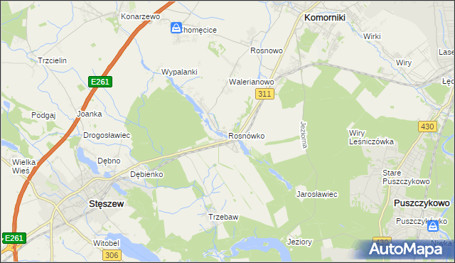 mapa Rosnówko gmina Komorniki, Rosnówko gmina Komorniki na mapie Targeo