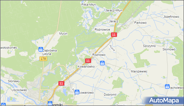 mapa Rożnowo gmina Oborniki, Rożnowo gmina Oborniki na mapie Targeo