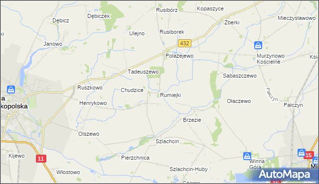 mapa Rumiejki gmina Środa Wielkopolska, Rumiejki gmina Środa Wielkopolska na mapie Targeo