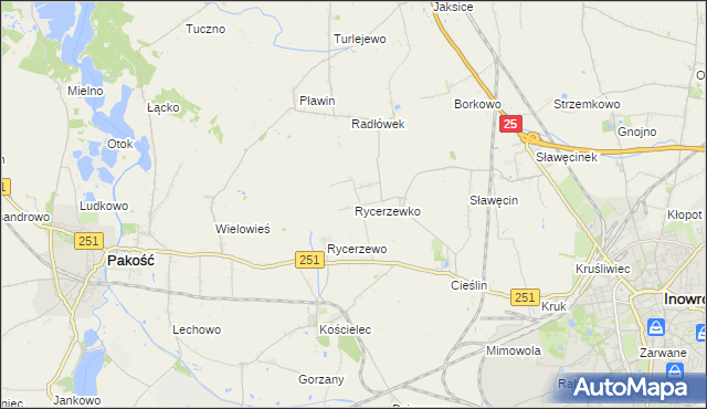 mapa Rycerzewko gmina Pakość, Rycerzewko gmina Pakość na mapie Targeo