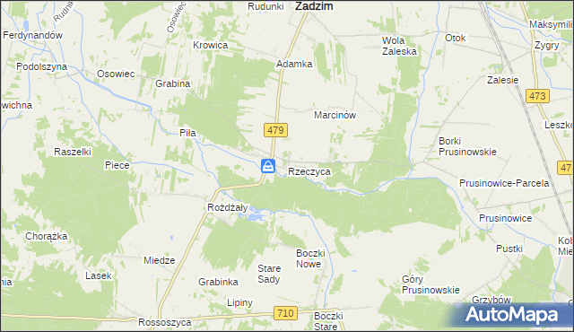 mapa Rzeczyca gmina Zadzim, Rzeczyca gmina Zadzim na mapie Targeo