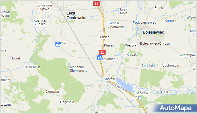 mapa Siemianice gmina Łęka Opatowska, Siemianice gmina Łęka Opatowska na mapie Targeo