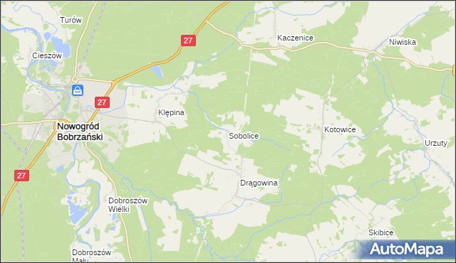 mapa Sobolice gmina Nowogród Bobrzański, Sobolice gmina Nowogród Bobrzański na mapie Targeo