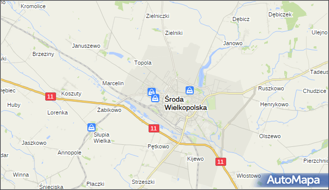 mapa Środa Wielkopolska, Środa Wielkopolska na mapie Targeo