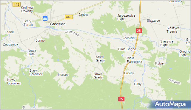 mapa Stare Grądy gmina Grodziec, Stare Grądy gmina Grodziec na mapie Targeo