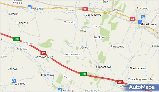 mapa Uścięcin, Uścięcin na mapie Targeo