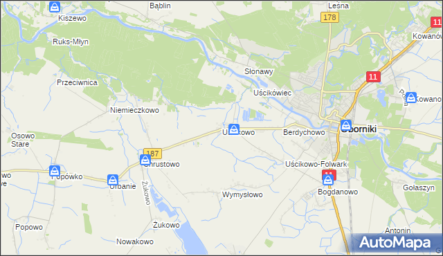 mapa Uścikowo gmina Oborniki, Uścikowo gmina Oborniki na mapie Targeo