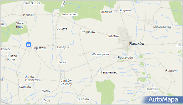 mapa Walentynów gmina Raszków, Walentynów gmina Raszków na mapie Targeo