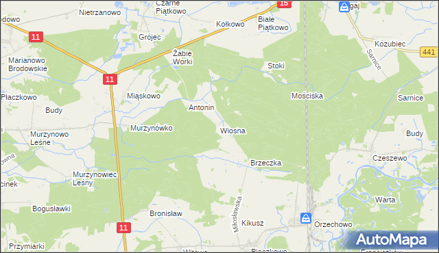 mapa Wiosna gmina Krzykosy, Wiosna gmina Krzykosy na mapie Targeo