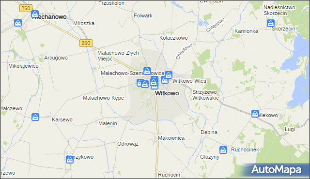 mapa Witkowo powiat gnieźnieński, Witkowo powiat gnieźnieński na mapie Targeo