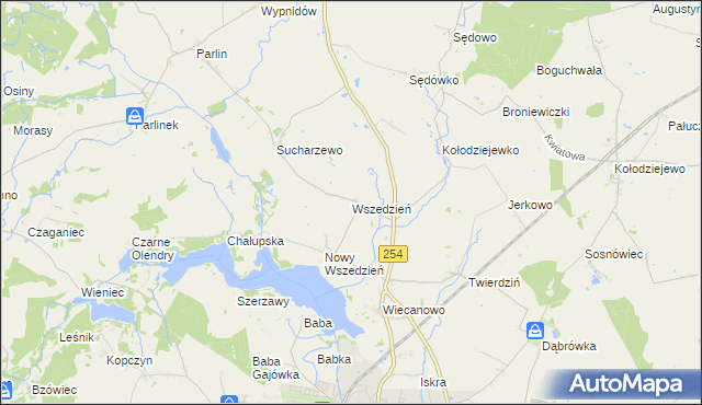 mapa Wszedzień gmina Mogilno, Wszedzień gmina Mogilno na mapie Targeo