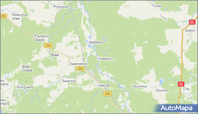 mapa Kawczyn gmina Miastko, Kawczyn gmina Miastko na mapie Targeo