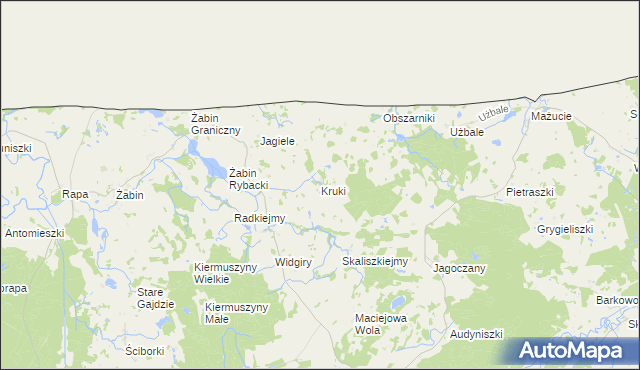 mapa Kruki gmina Banie Mazurskie, Kruki gmina Banie Mazurskie na mapie Targeo