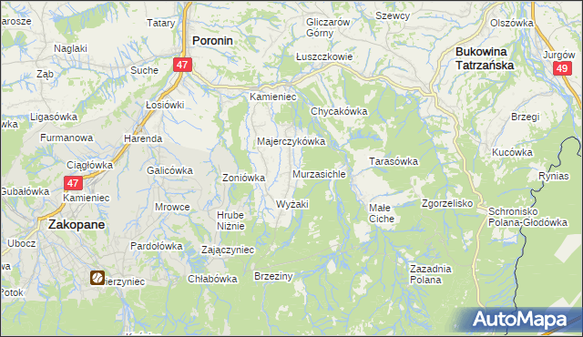 mapa Murzasichle, Murzasichle na mapie Targeo