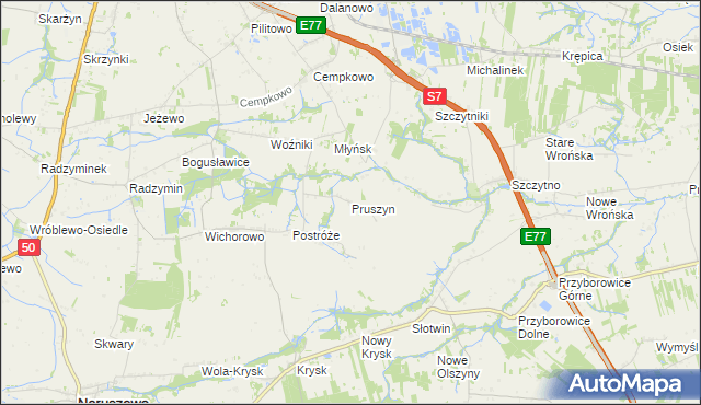 mapa Pruszyn gmina Płońsk, Pruszyn gmina Płońsk na mapie Targeo