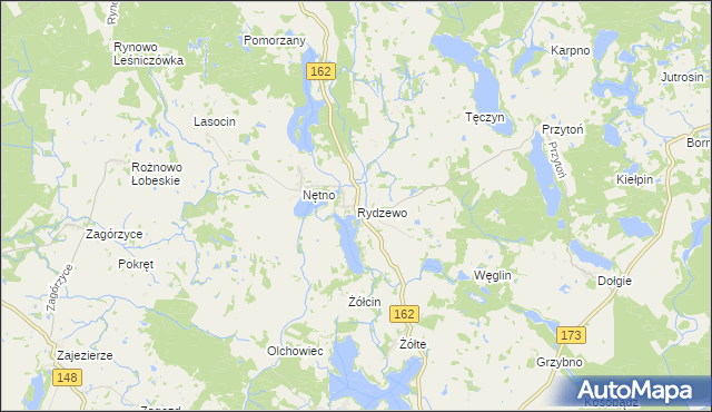 mapa Rydzewo gmina Drawsko Pomorskie, Rydzewo gmina Drawsko Pomorskie na mapie Targeo