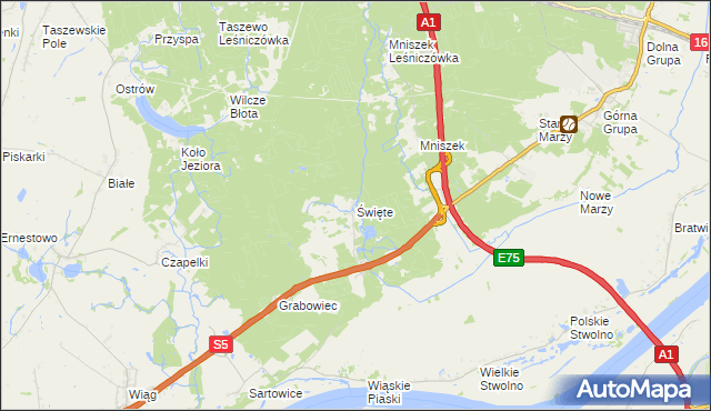 mapa Święte gmina Świecie, Święte gmina Świecie na mapie Targeo