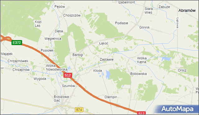 mapa Zastawie gmina Kurów, Zastawie gmina Kurów na mapie Targeo