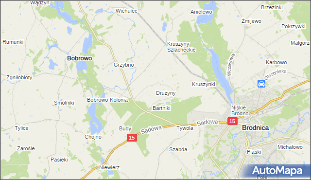 mapa Drużyny gmina Bobrowo, Drużyny gmina Bobrowo na mapie Targeo