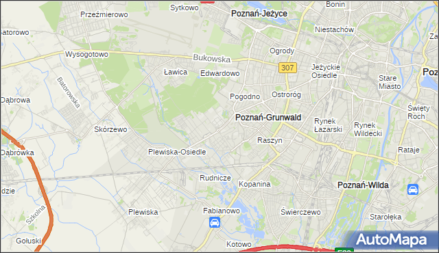 mapa Grunwald gmina Poznań, Grunwald gmina Poznań na mapie Targeo