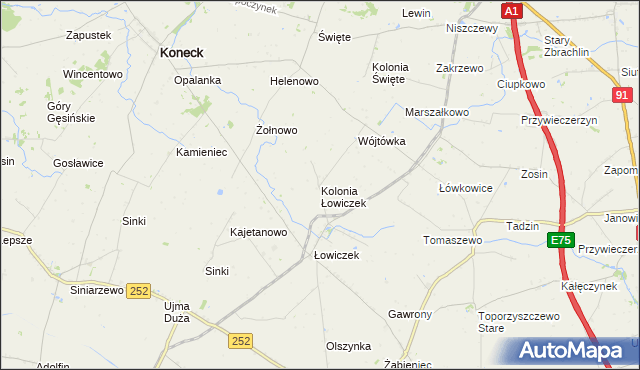 mapa Kolonia Łowiczek, Kolonia Łowiczek na mapie Targeo