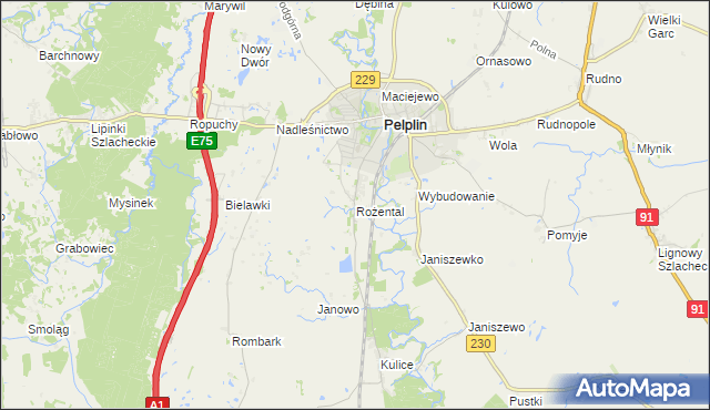 mapa Rożental gmina Pelplin, Rożental gmina Pelplin na mapie Targeo