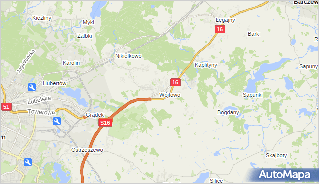mapa Wójtowo gmina Barczewo, Wójtowo gmina Barczewo na mapie Targeo