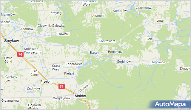 mapa Chyby gmina Mniów, Chyby gmina Mniów na mapie Targeo