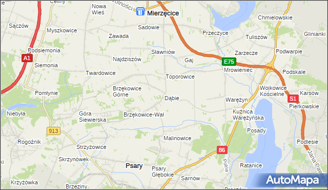 mapa Dąbie gmina Psary, Dąbie gmina Psary na mapie Targeo