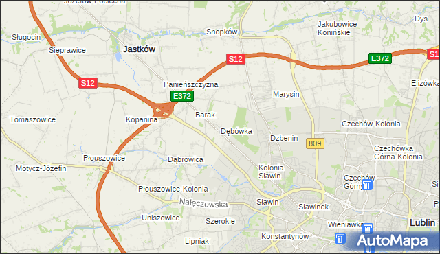 mapa Dębówka gmina Jastków, Dębówka gmina Jastków na mapie Targeo