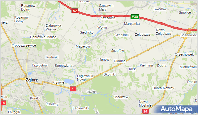 mapa Janów gmina Zgierz, Janów gmina Zgierz na mapie Targeo