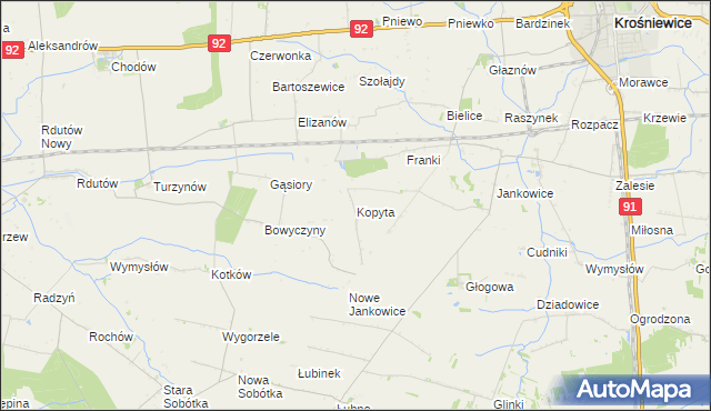 mapa Kopyta gmina Krośniewice, Kopyta gmina Krośniewice na mapie Targeo