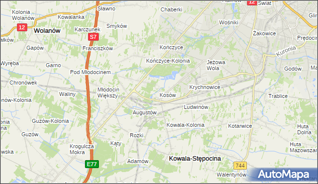 mapa Kosów gmina Kowala, Kosów gmina Kowala na mapie Targeo