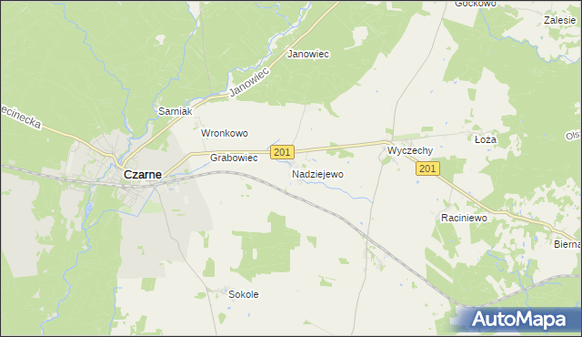 mapa Nadziejewo gmina Czarne, Nadziejewo gmina Czarne na mapie Targeo