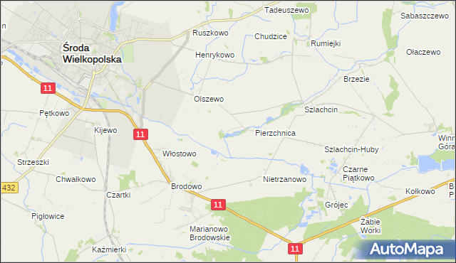 mapa Pierzchno gmina Środa Wielkopolska, Pierzchno gmina Środa Wielkopolska na mapie Targeo