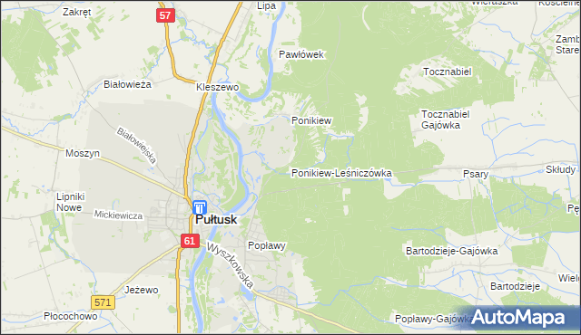 mapa Ponikiew-Leśniczówka, Ponikiew-Leśniczówka na mapie Targeo