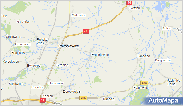 mapa Prusinowice gmina Pakosławice, Prusinowice gmina Pakosławice na mapie Targeo